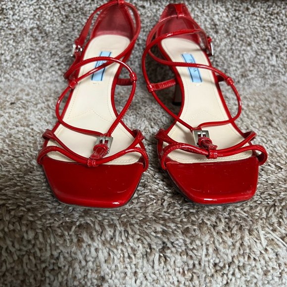 Prada Women's Red Patent Leather Strap Shoes. - Picture 1 of 13